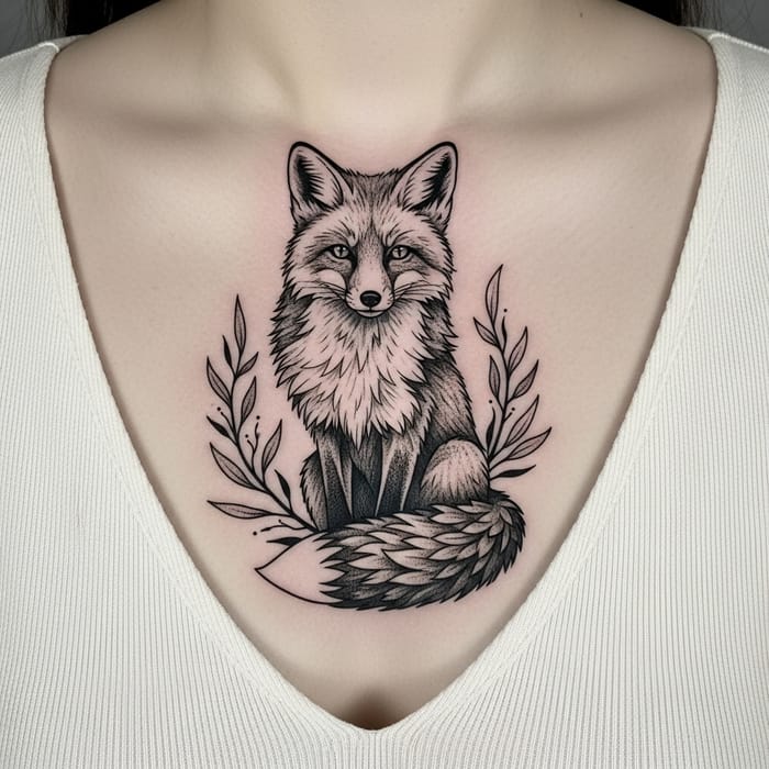 Fox Tattoo on Female Chest - Stunning Body Art