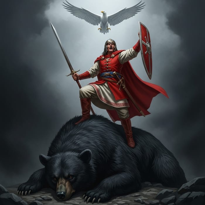 Polish Warrior on Moscow Bear | Dark Fantasy Illustration Polish Warrior on Moscow Bear | Dark Fantasy Illustration