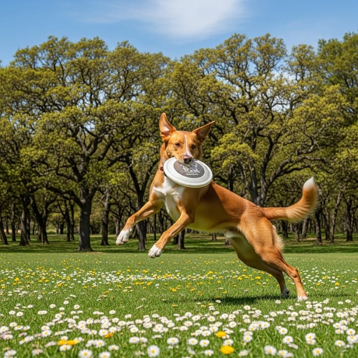 Energetic Dog Catching Frisbee Outdoors