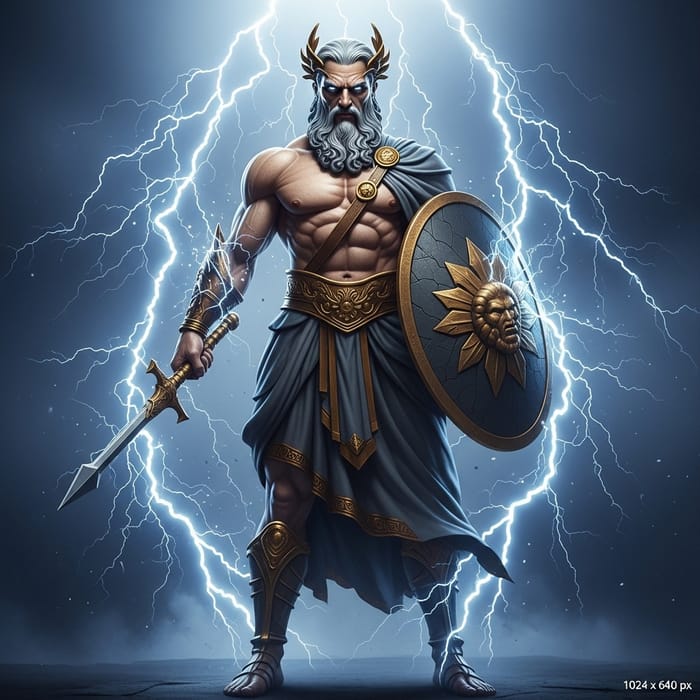 Mythical Zeus: Muscular Figure with Lightning in Greek Myth | 1024x640px Mythical Zeus: Muscular Figure with Lightning in Greek Myth | 1024x640px