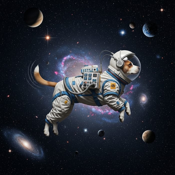 Dog in Deep Space: Cosmic Serenity and High-Tech Wonders