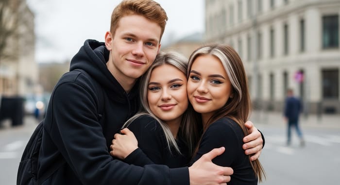 Heartwarming Group Hug: Friendly Estonian Boy and Girl Embrace