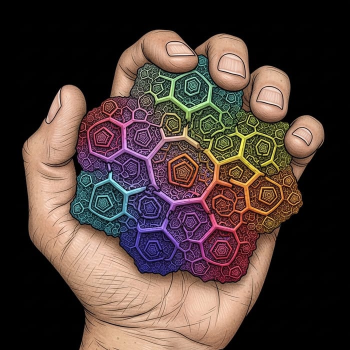 Realistic Hand Holding Vibrant Geometrical Fractal Object
