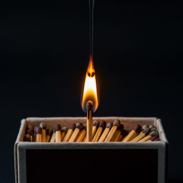 Image: Matches Box with Burning Plastic - High-Risk Situation Image: Matches Box with Burning Plastic - High-Risk Situation