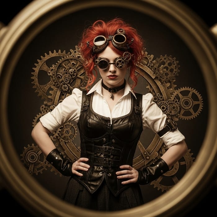 Steampunk Portrait of Red-Haired Woman | Industrial Fantasy Steampunk Portrait of Red-Haired Woman | Industrial Fantasy