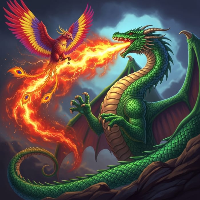 Majestic Green Dragon Breathing Fire Majestic Green Dragon Breathing Fire