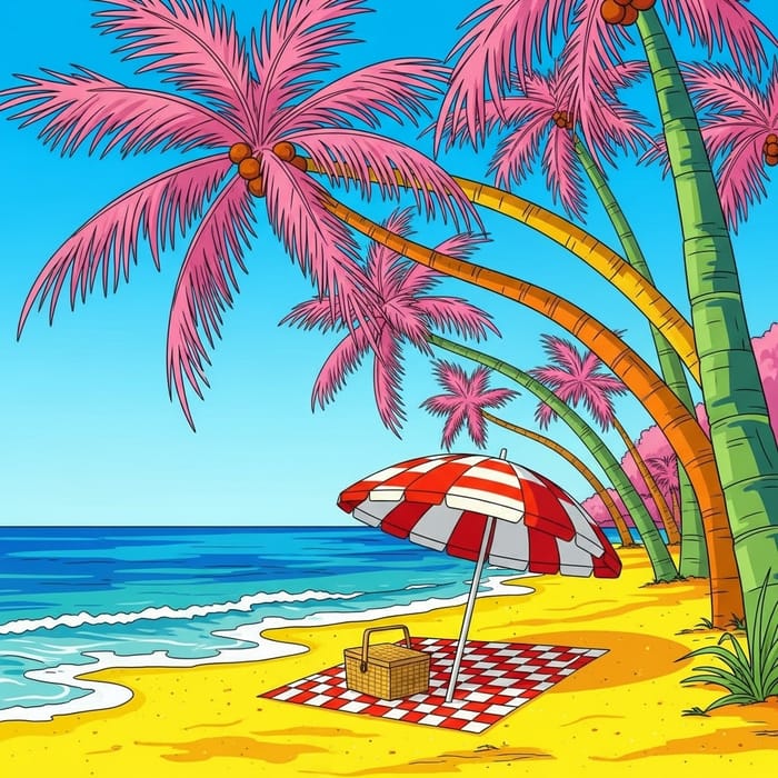 Pop Art Beach Scene with Whimsical Palm Trees Pop Art Beach Scene with Whimsical Palm Trees