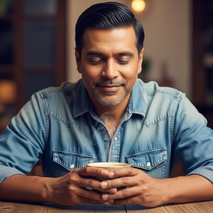 Middle-Aged Man Sipping Coffee | Aromatic Coffee Enjoyment Middle-Aged Man Sipping Coffee | Aromatic Coffee Enjoyment