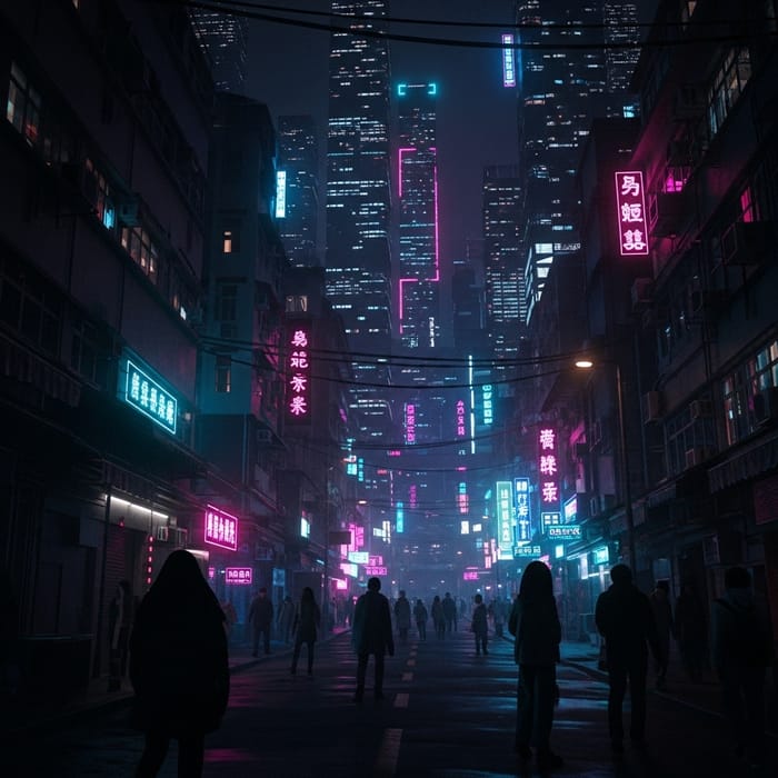 Mysterious Urban Neon City at Night Mysterious Urban Neon City at Night