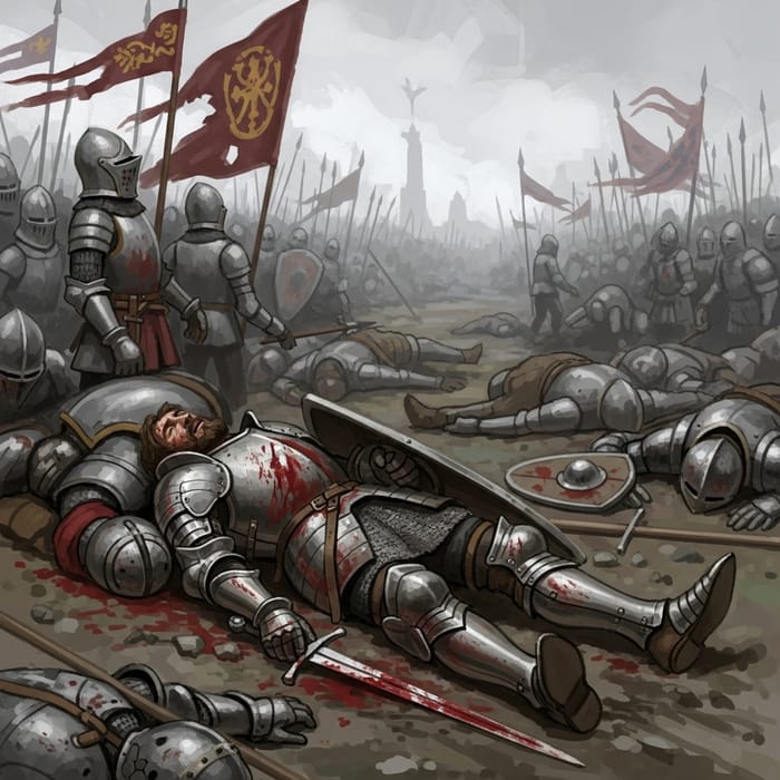 Grim Battlefield Scene: Wounded 13th Century Bohemian Knight