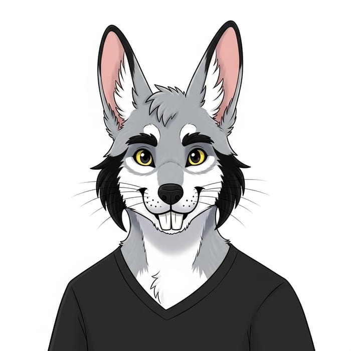 Anthropomorphic Hybrid Wolf Rabbit Cartoon Character