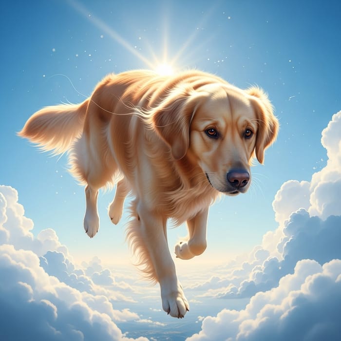Golden Retriever Flying in Vibrant Skies