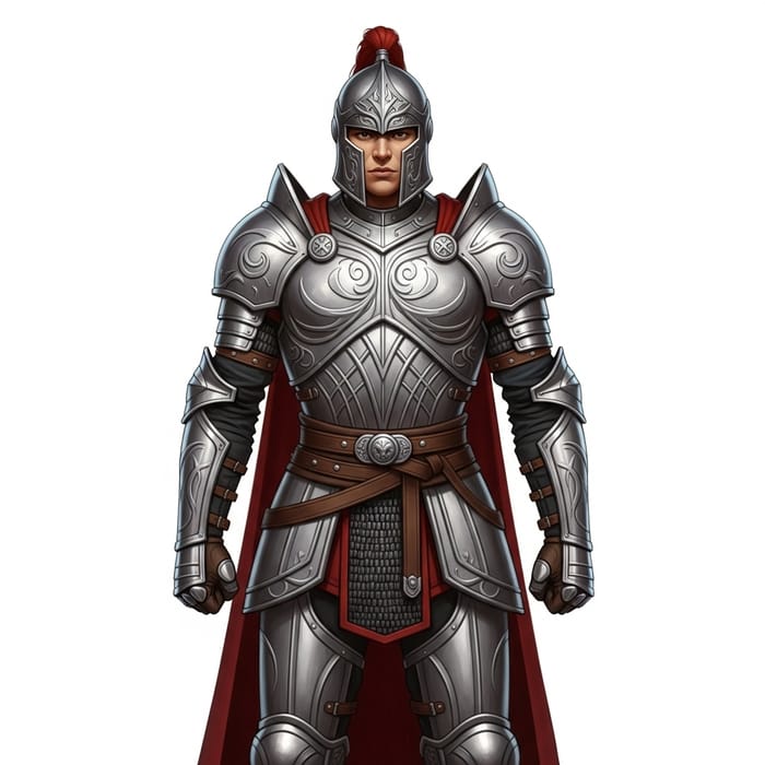 2D Warrior in Intricate Silver Armor | Battle-Ready Artwork