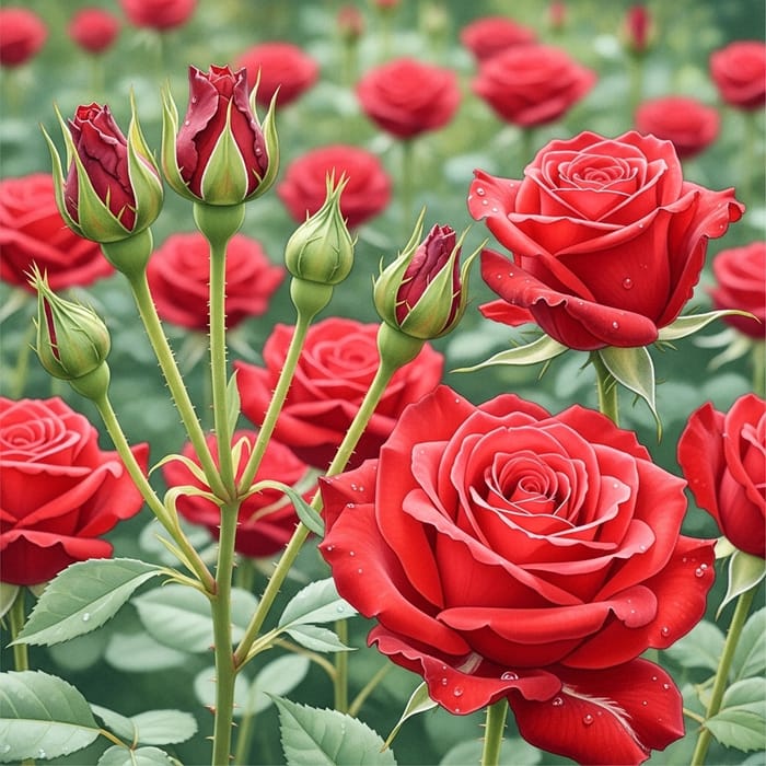 Vibrant Red Roses Watercolor Art