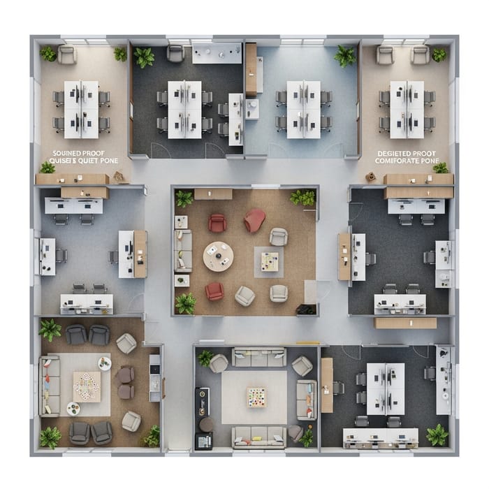 Contemporary Office Design for Wedding Event Management Startup - Top View Floor Plan