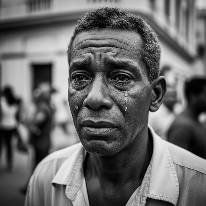 Raw Emotion: Cuban Man's Tearful Grit in Black and White Raw Emotion: Cuban Man's Tearful Grit in Black and White