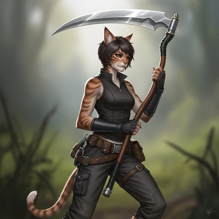 Catgirl with Paws and Scythe: Feline-Themed Female Character Catgirl with Paws and Scythe: Feline-Themed Female Character