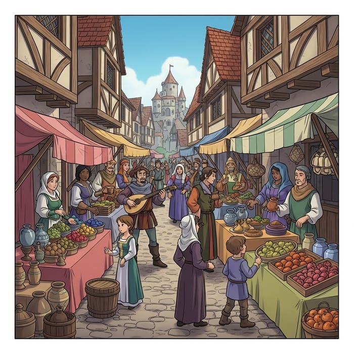 Medieval Marketplace Animation: Hand-Drawn Historical Scene Medieval Marketplace Animation: Hand-Drawn Historical Scene