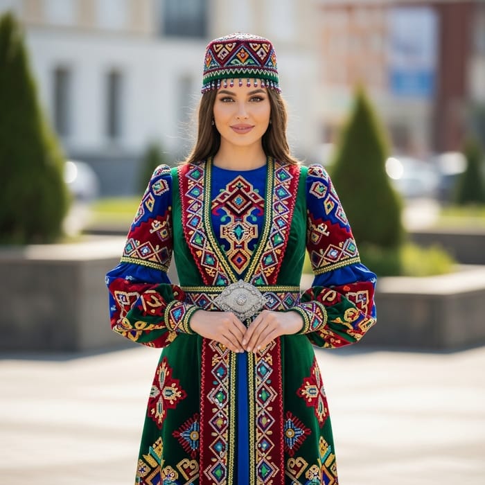 Stylish Modern Tatar Woman in Traditional Attire
