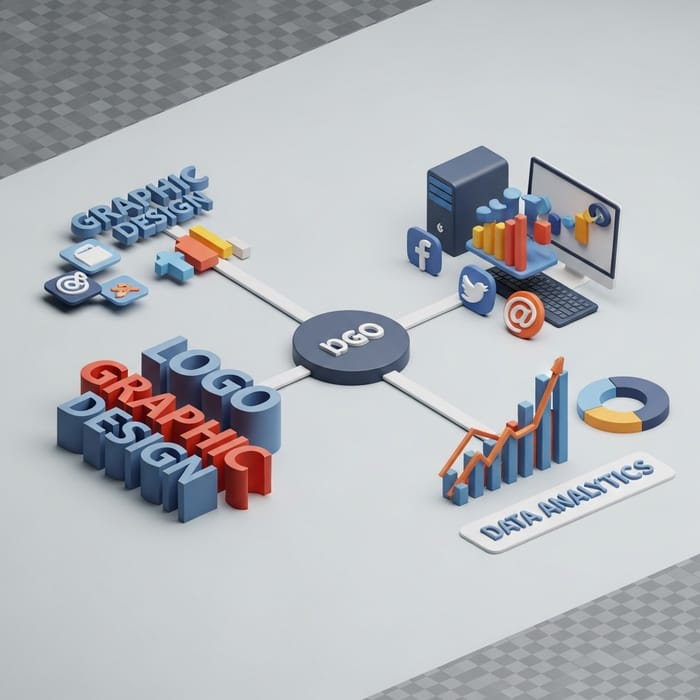 Graphic Design, Digital Marketing & Data Analytics in 3D Format Graphic Design, Digital Marketing & Data Analytics in 3D Format