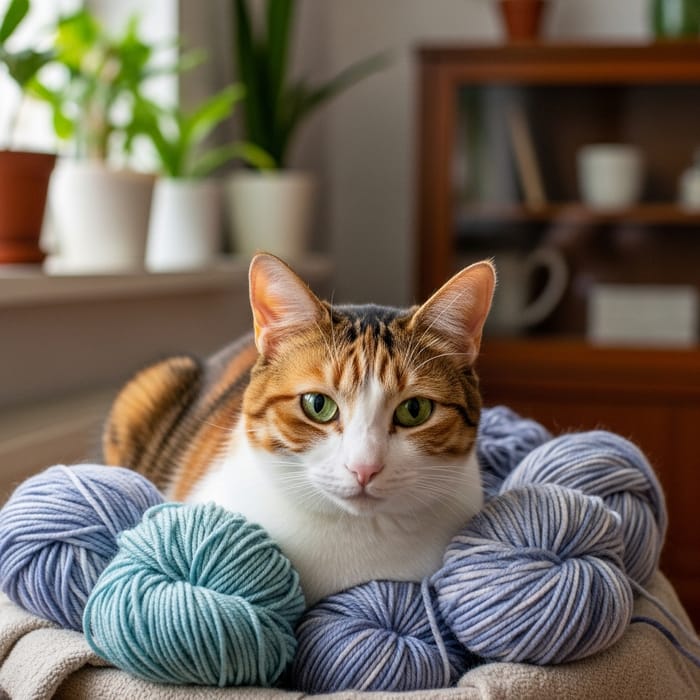 Adorable Cat in Cozy Yarn Basket Adorable Cat in Cozy Yarn Basket