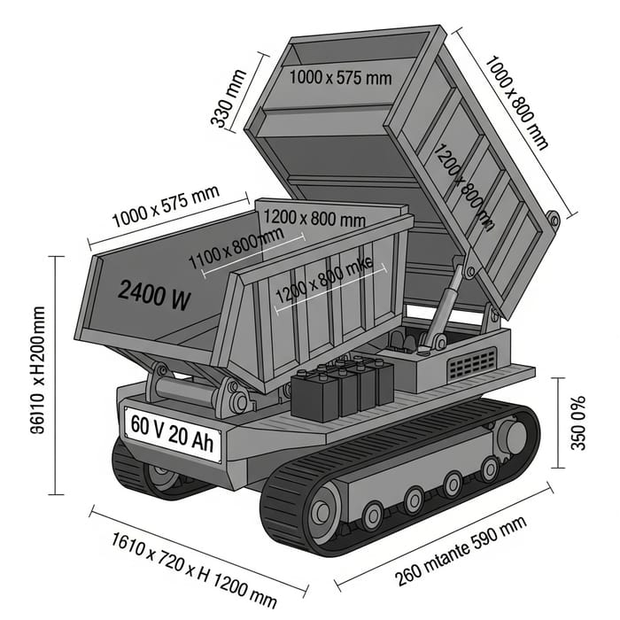 Electric Construction Dump Truck Specs | 2400W Motor, 60V 20Ah Pack