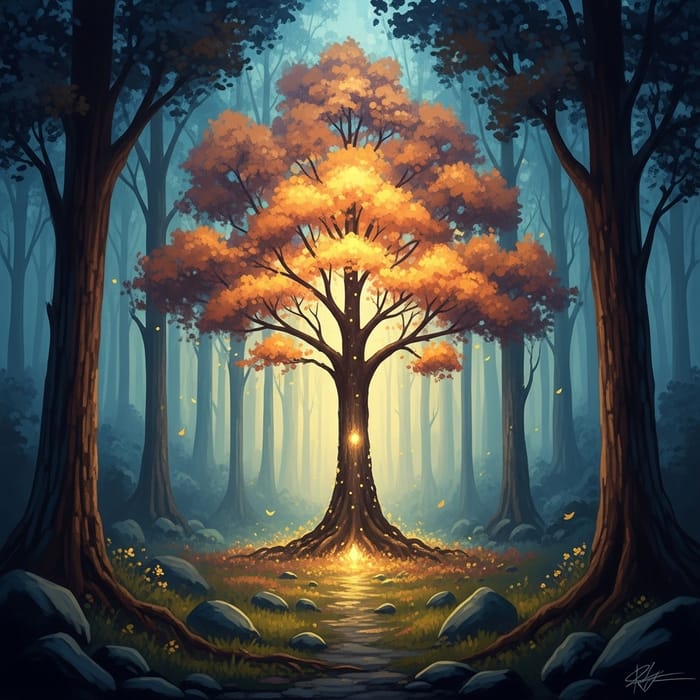 Captivating Mystical Forest with Glowing Tree Captivating Mystical Forest with Glowing Tree