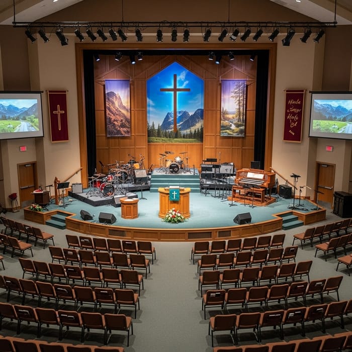 Vibrant 500 Sq Ft Stage Design with Full Band Setup Vibrant 500 Sq Ft Stage Design with Full Band Setup