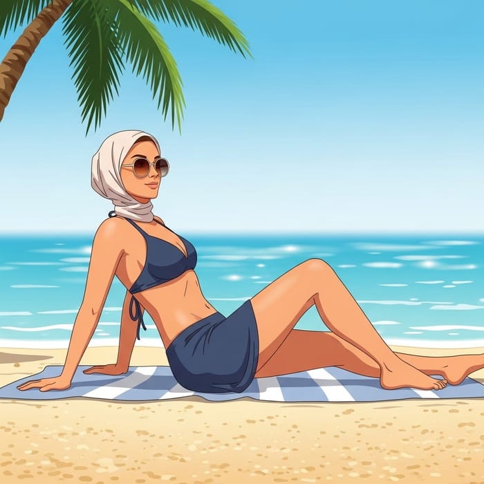 Realistic Beachwear Scene: Bikini Girl by the Seaside Realistic Beachwear Scene: Bikini Girl by the Seaside