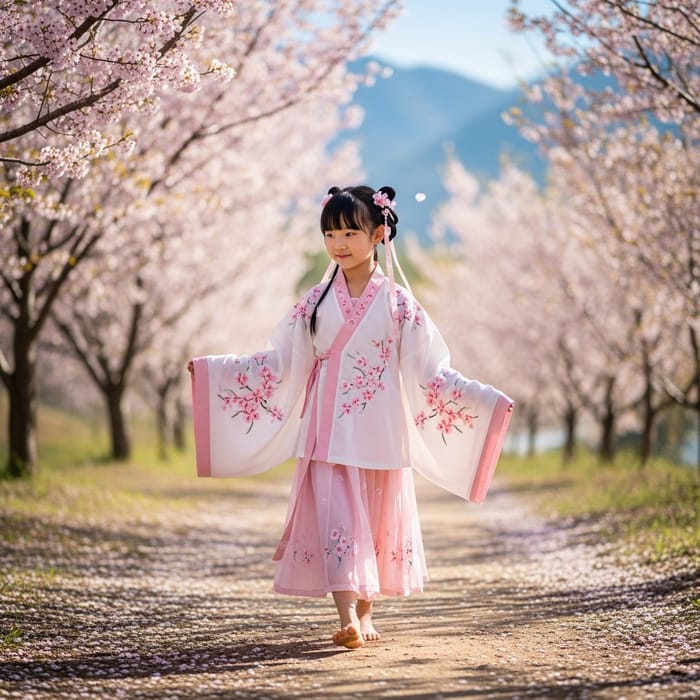 Chinese Girl Barefoot Among Cherry Blossoms Chinese Girl Barefoot Among Cherry Blossoms