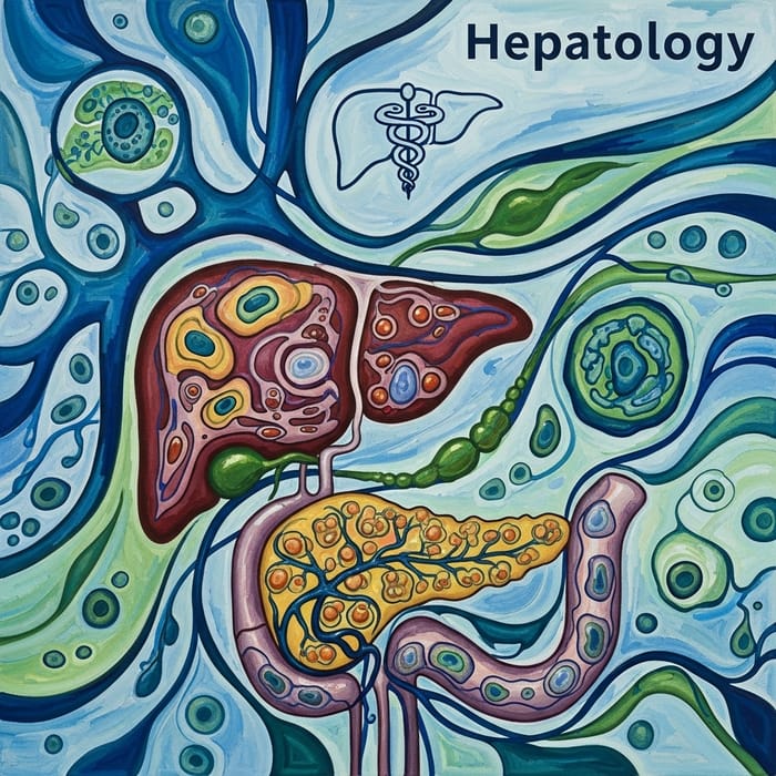 Abstract Hepatology Art: Intricate Pathways in Cool Blue & Green Tones Abstract Hepatology Art: Intricate Pathways in Cool Blue & Green Tones