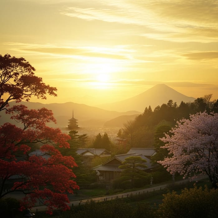 Golden Sunsets in Japan - A Serene Landscape with Mount Fuji View Golden Sunsets in Japan - A Serene Landscape with Mount Fuji View