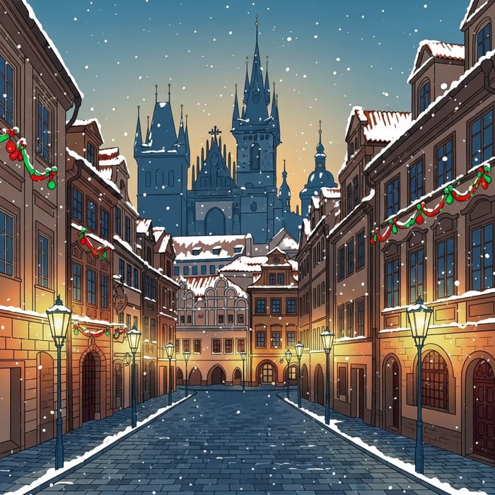 Snowy Vintage Town Christmas Postcard