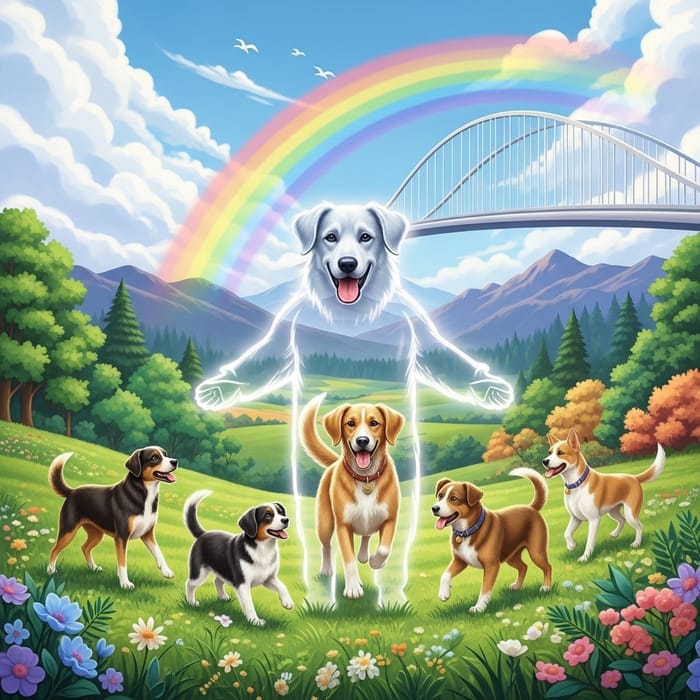 Dog's Joyful Journey Across the Rainbow Bridge