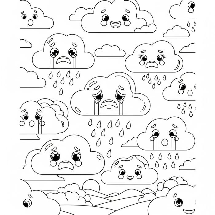 Whimsical Clouds Coloring Page: Encouraging Emotional Exploration and Imagination