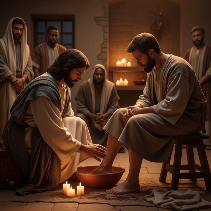 Jesus Washing Disciple's Feet: Biblical Scene Jesus Washing Disciple's Feet: Biblical Scene