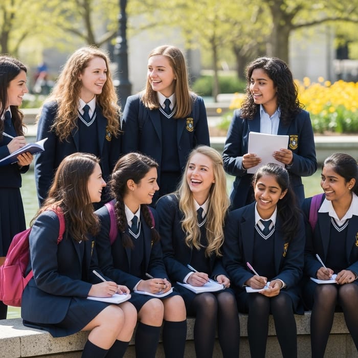 Respectful Female Students on a School Outing Respectful Female Students on a School Outing