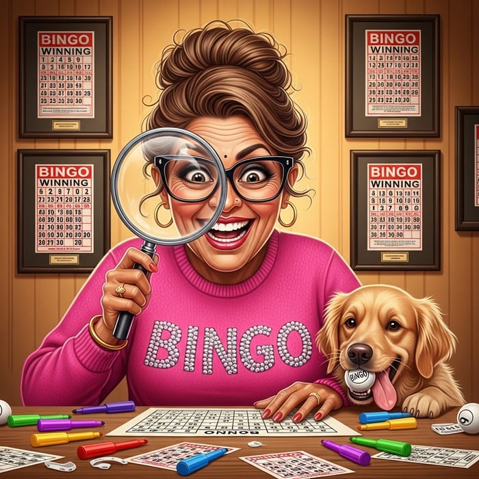 Funny Bingo Player Illustration with a Smile Funny Bingo Player Illustration with a Smile