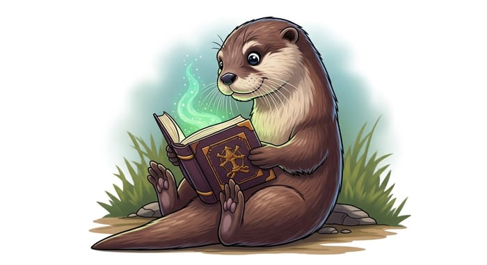 Playful Otter Engrossed in Enchanted Book | Wildlife Art Playful Otter Engrossed in Enchanted Book | Wildlife Art