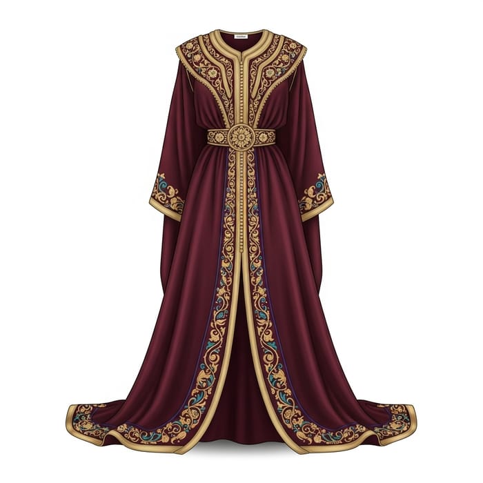 Elegant Moroccan Caftan with Roman-Inspired Design Elegant Moroccan Caftan with Roman-Inspired Design