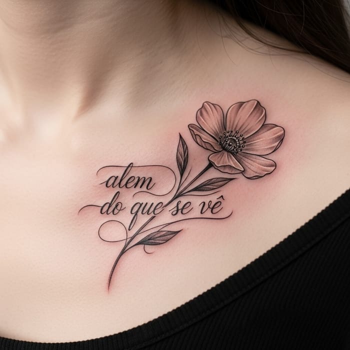 Elegant Flower Tattoo with 'Alem do que se vê' Elegant Flower Tattoo with 'Alem do que se vê'