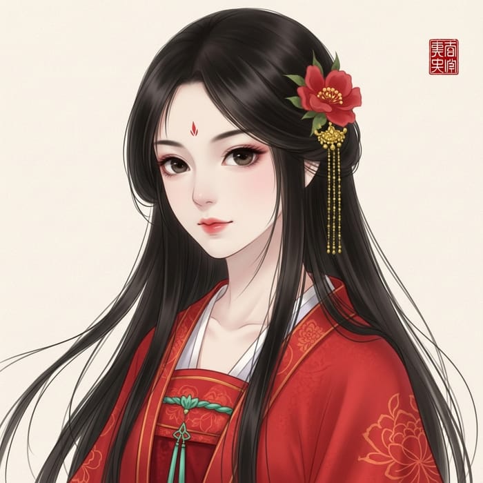 Captivating Chinese Beauty: Traditional Painting Style Portrait Captivating Chinese Beauty: Traditional Painting Style Portrait