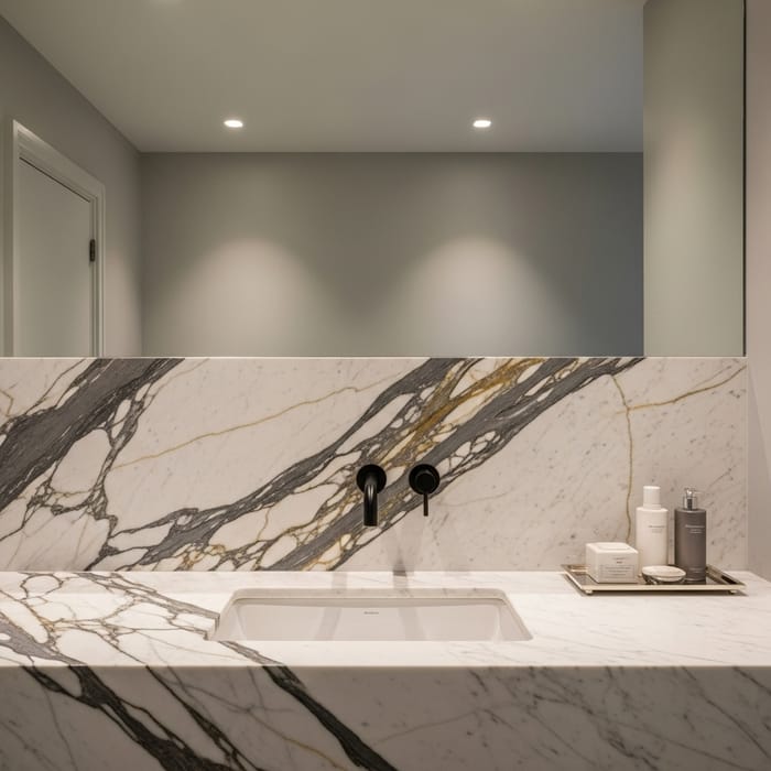 Elegant Marble Slab Bathroom Vanity Backsplash