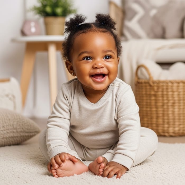 Black Cute Baby Girl with Ponytails - Pure Joyful Charm
