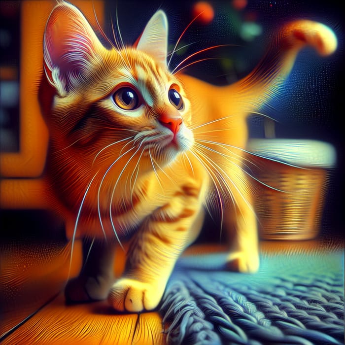 Vibrant Digital Painting of Playful Orange Tabby Cat