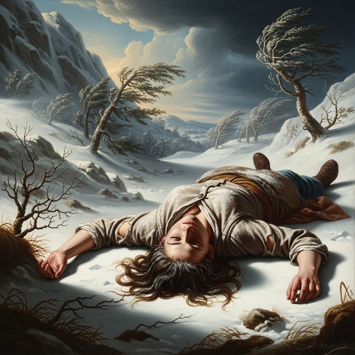 Baroque Style Lifeless Woman in Snowy Mountains Baroque Style Lifeless Woman in Snowy Mountains