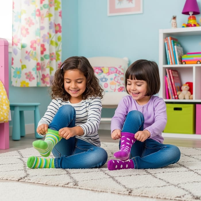 Spanish Girls Giggling Removing Colorful Socks