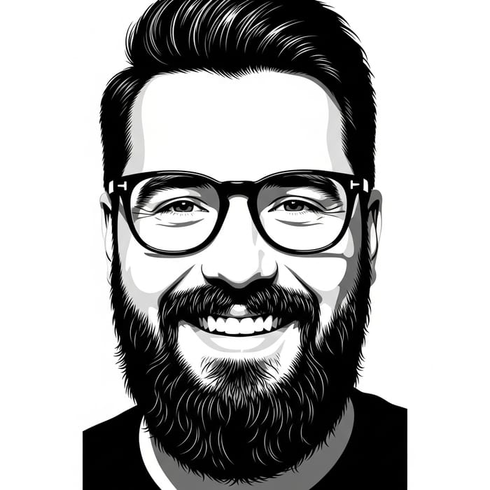 Smiling Bearded Man Silhouette in Stylish Glasses