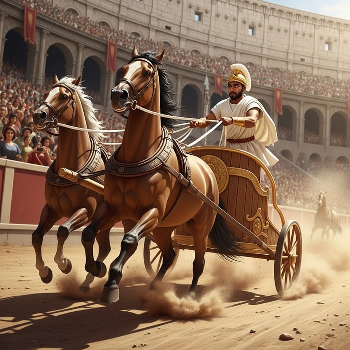 Rush of Wooden Chariot Racing in Ancient Roman Style Rush of Wooden Chariot Racing in Ancient Roman Style