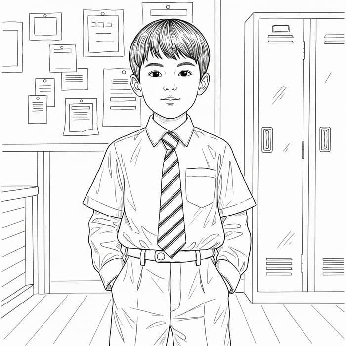 Charming Black and White Drawing of a Young Student Charming Black and White Drawing of a Young Student
